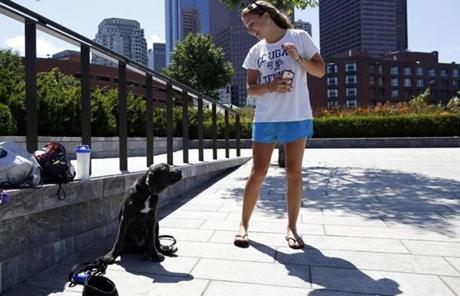 Samantha Orfanos, 22, shared a moment with her puppy, Blu.
